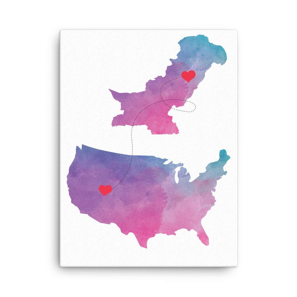 US & Pakistan Map - Purple Canvas