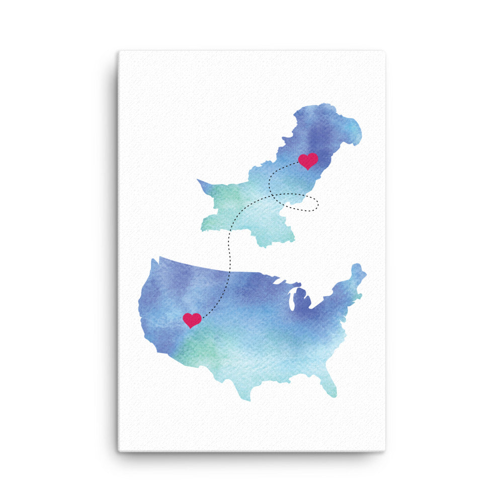 US & Pakistan Map - Blue Canvas