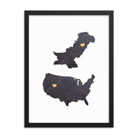 US & Pakistan Map - Black Framed poster