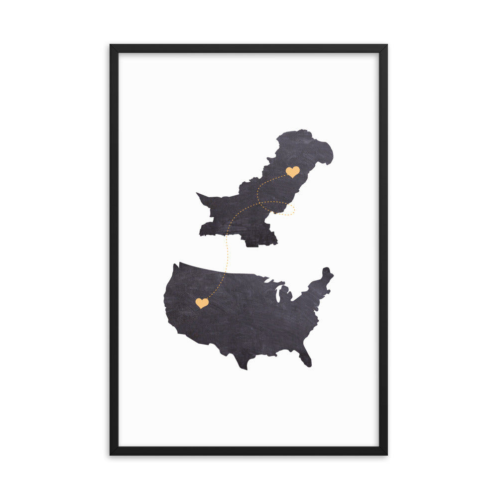 US & Pakistan Map - Black Framed poster