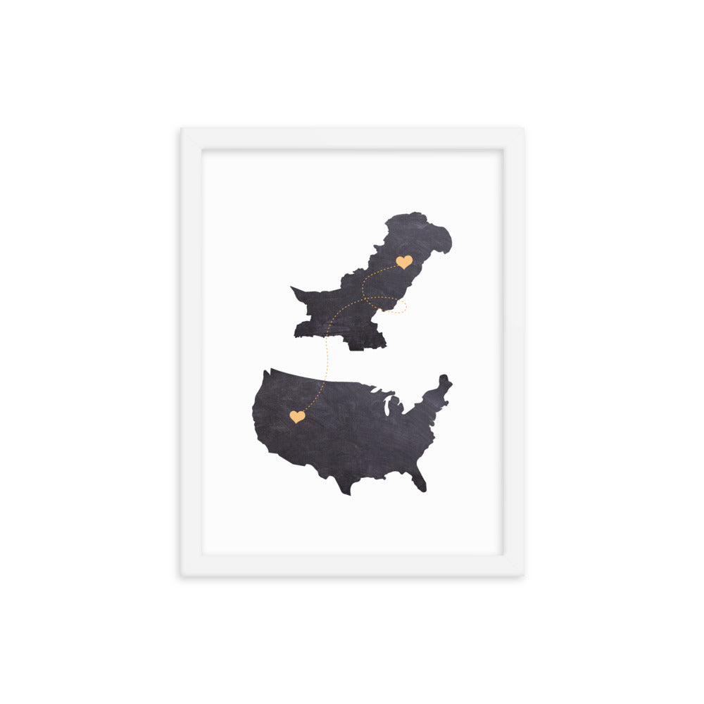 US & Pakistan Map - Black Framed poster