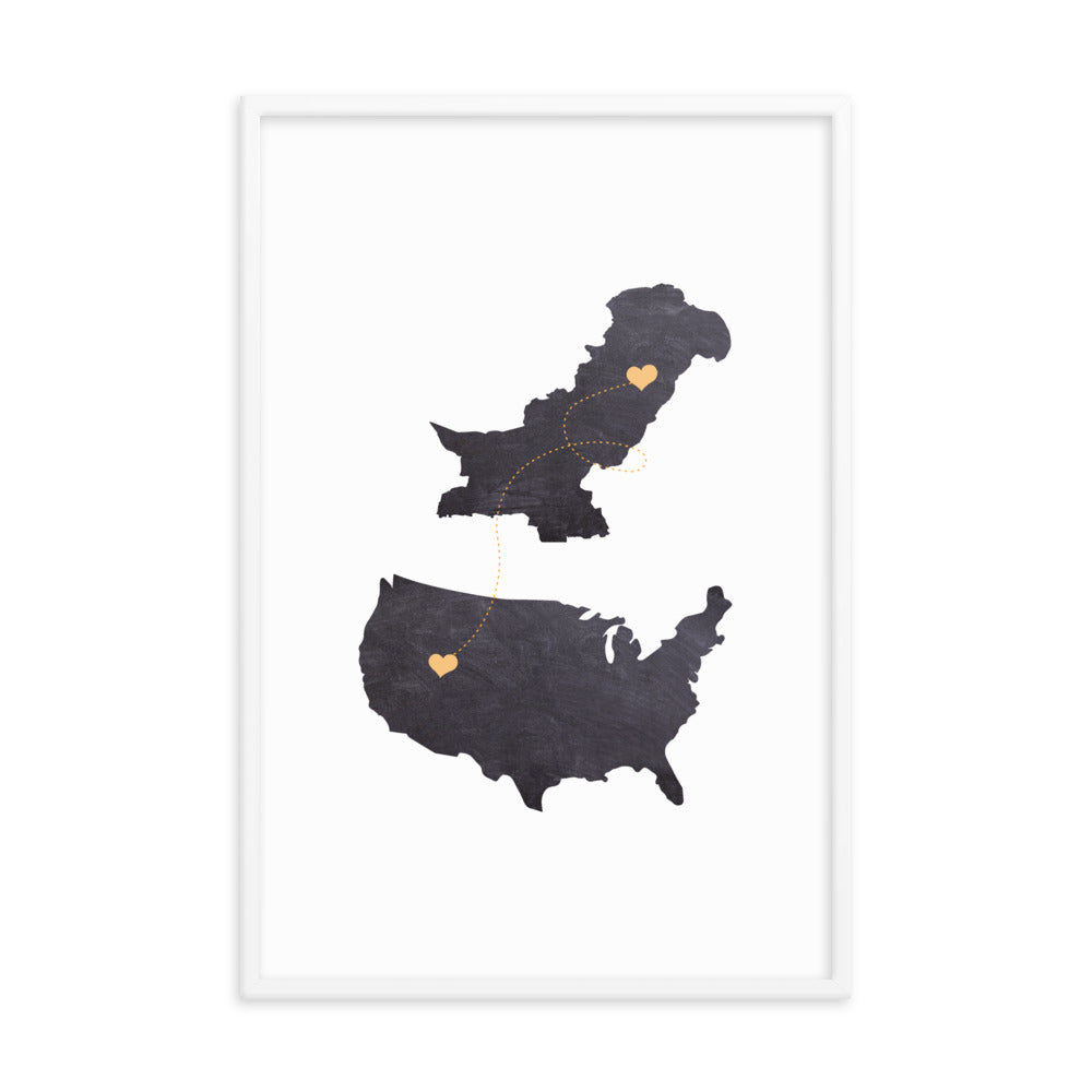 US & Pakistan Map - Black Framed poster