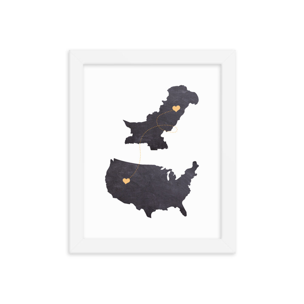 US & Pakistan Map - Black Framed poster