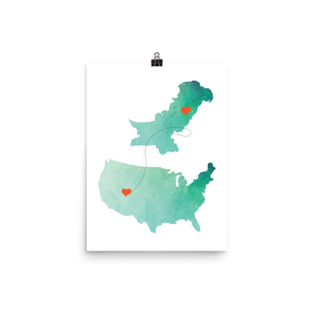 US & Pakistan Map - Green Poster