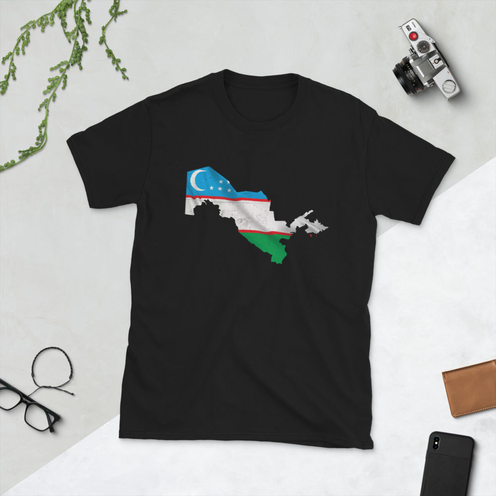 Uzbekistan Flag Map T-Shirt