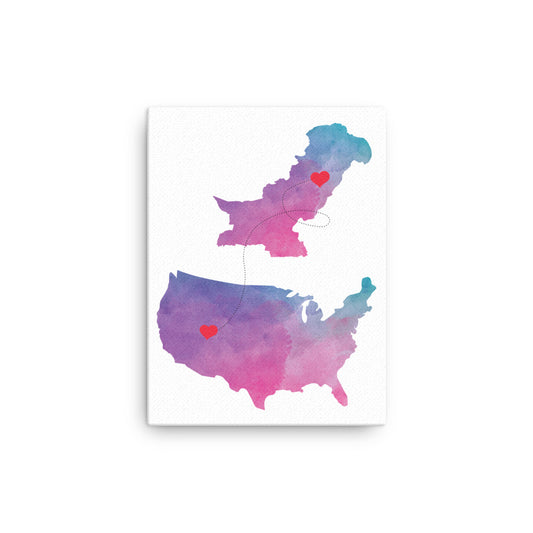 US & Pakistan Map - Purple Canvas