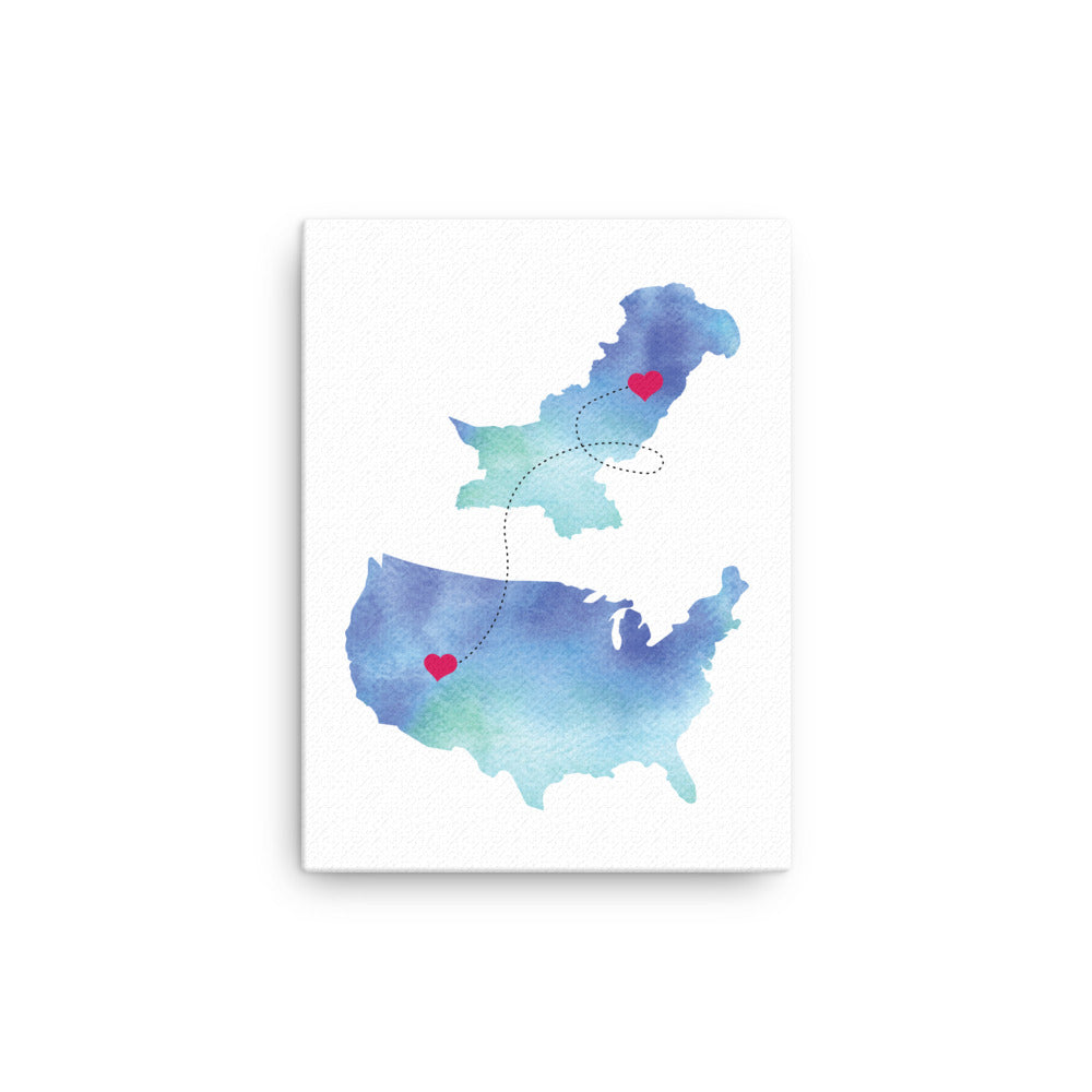 US & Pakistan Map - Blue Canvas