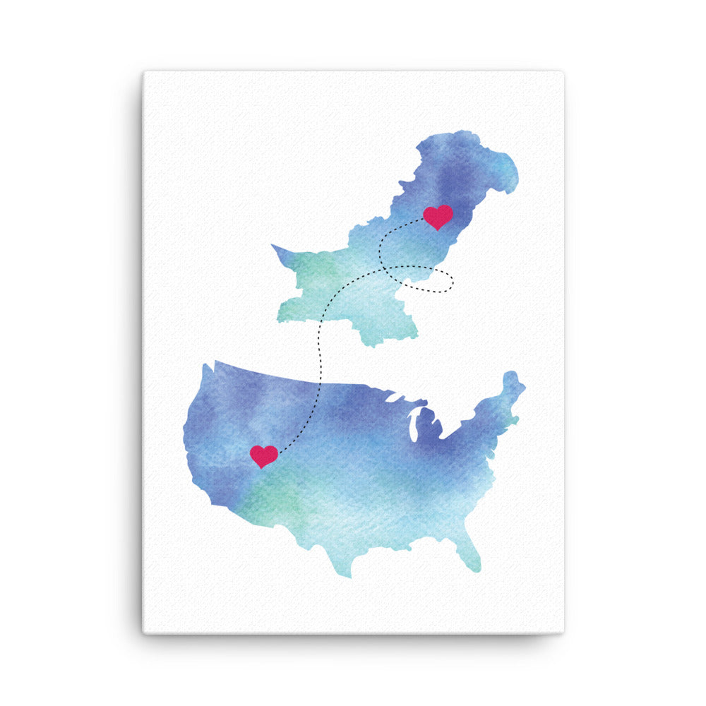 US & Pakistan Map - Blue Canvas