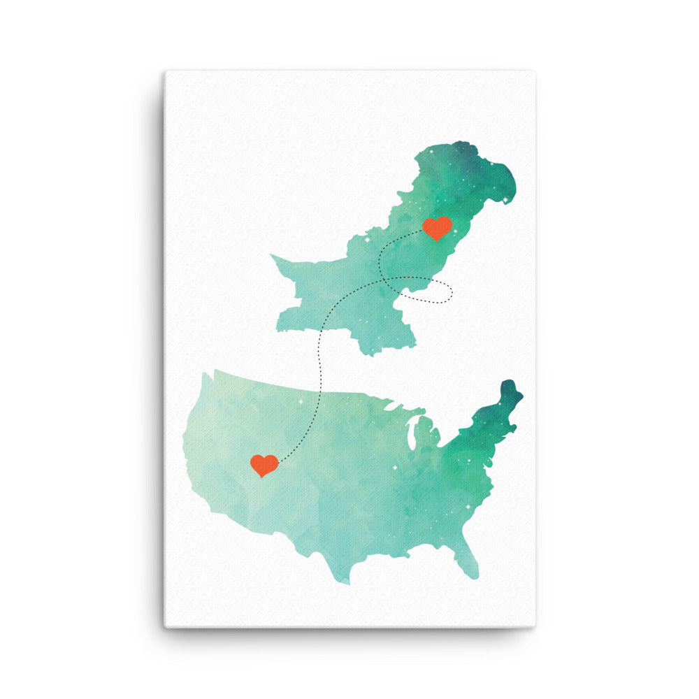 US & Pakistan Map - Green Canvas