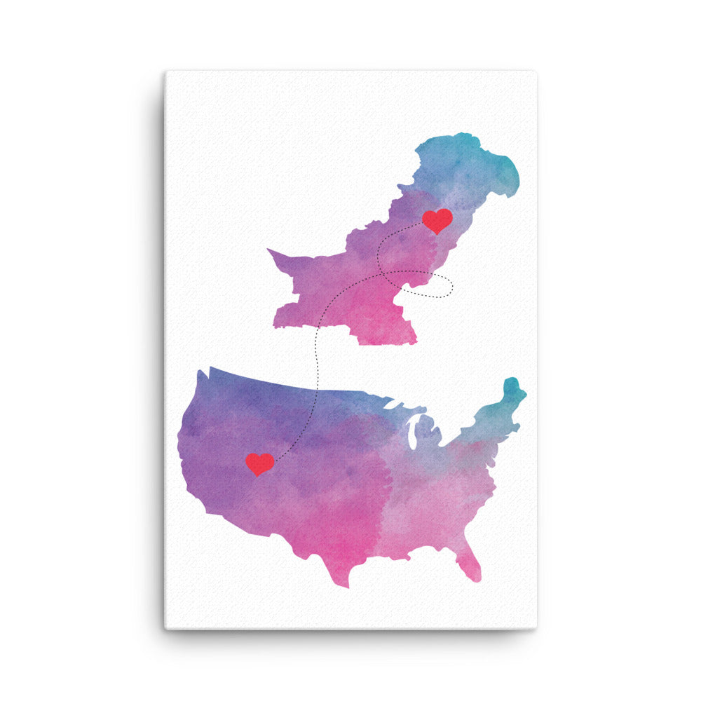 US & Pakistan Map - Purple Canvas