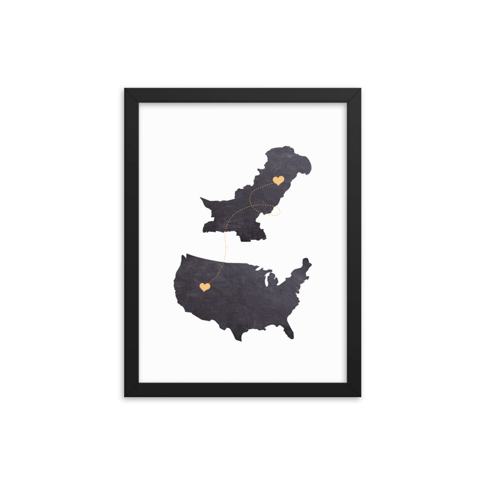 US & Pakistan Map - Black Framed poster