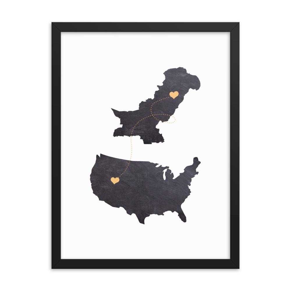 US & Pakistan Home Map - Framed poster