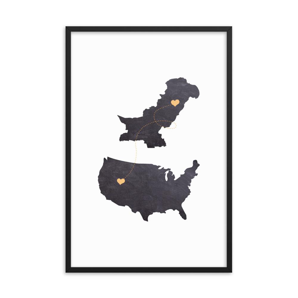 US & Pakistan Home Map - Framed poster