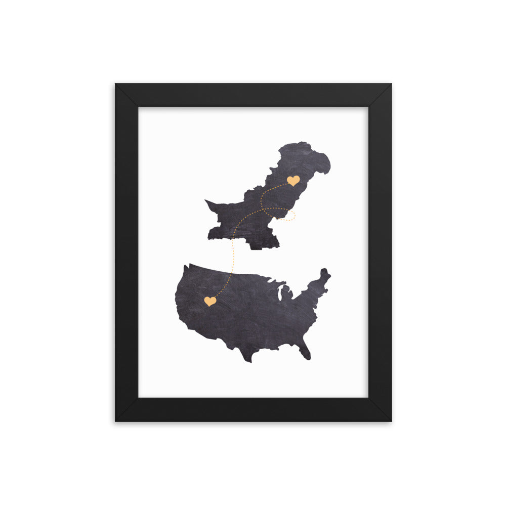 US & Pakistan Map - Black Framed poster