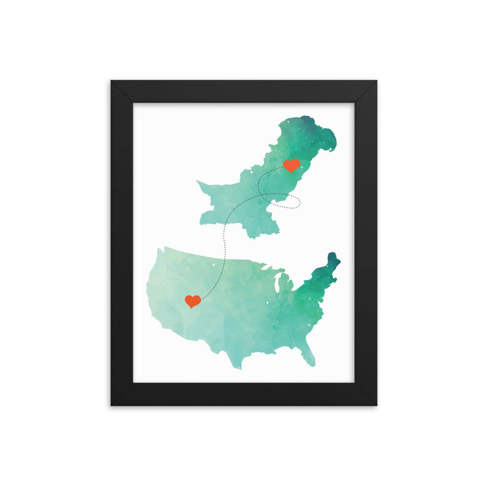 US & Pakistan Home Map - Framed poster