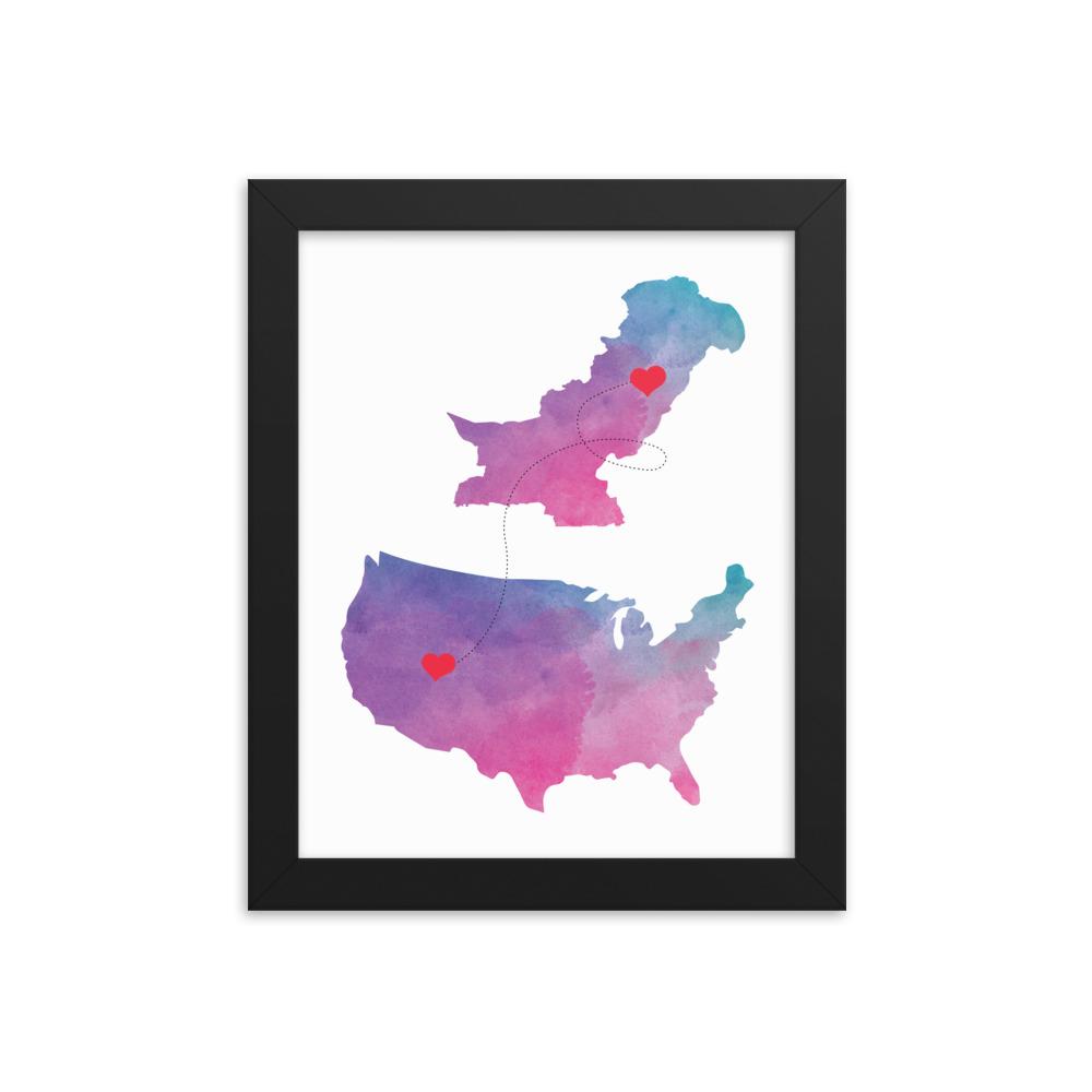 US & Pakistan Home Map - Framed poster