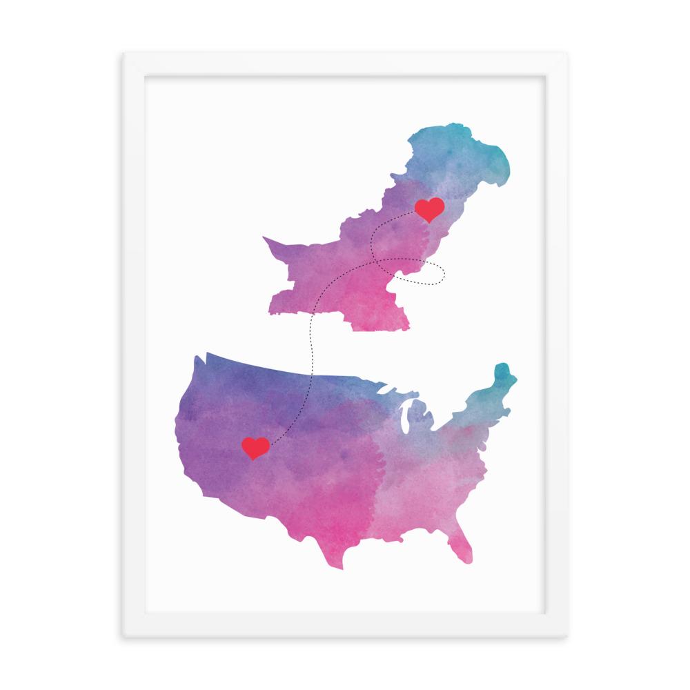 US & Pakistan Home Map - Framed poster