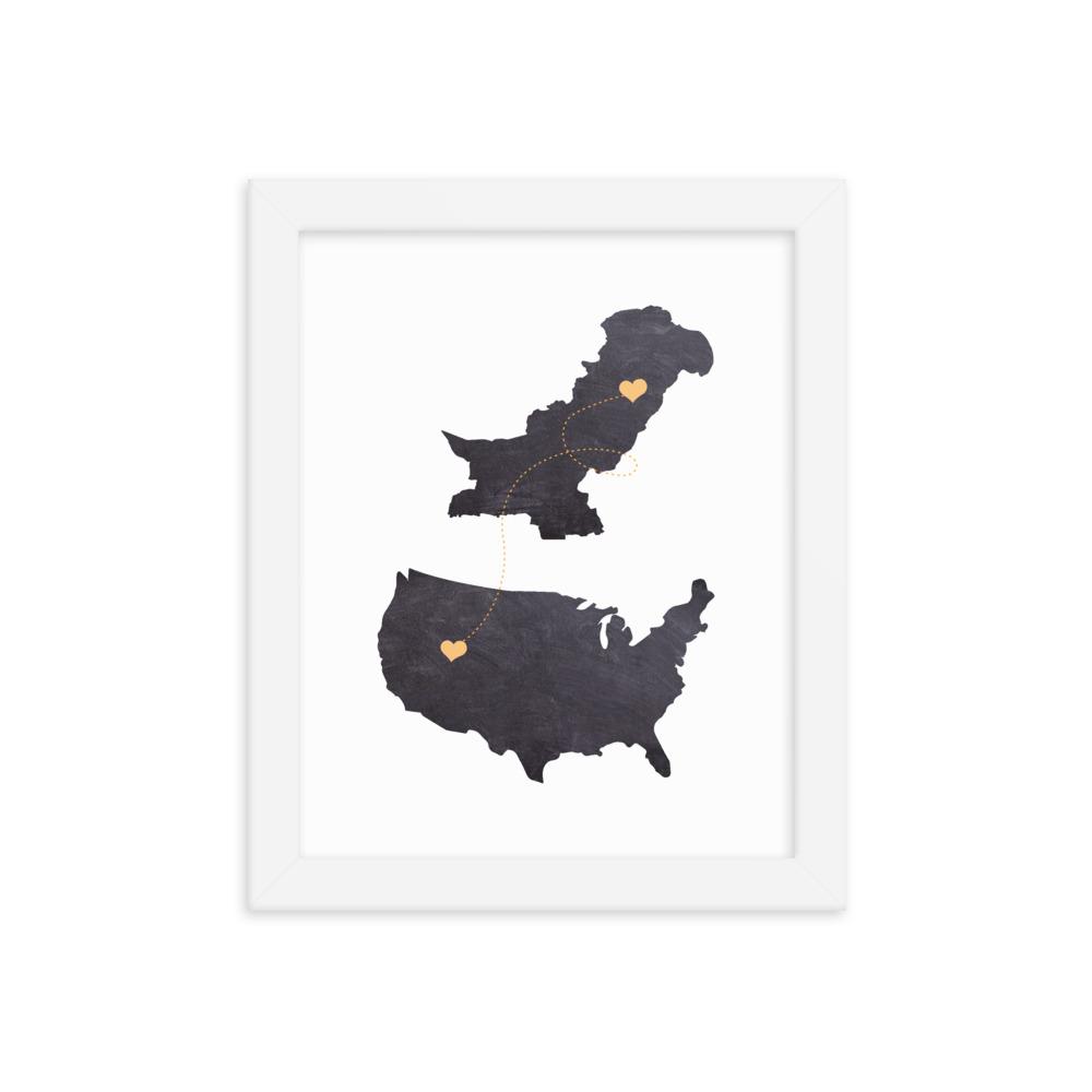 US & Pakistan Home Map - Framed poster