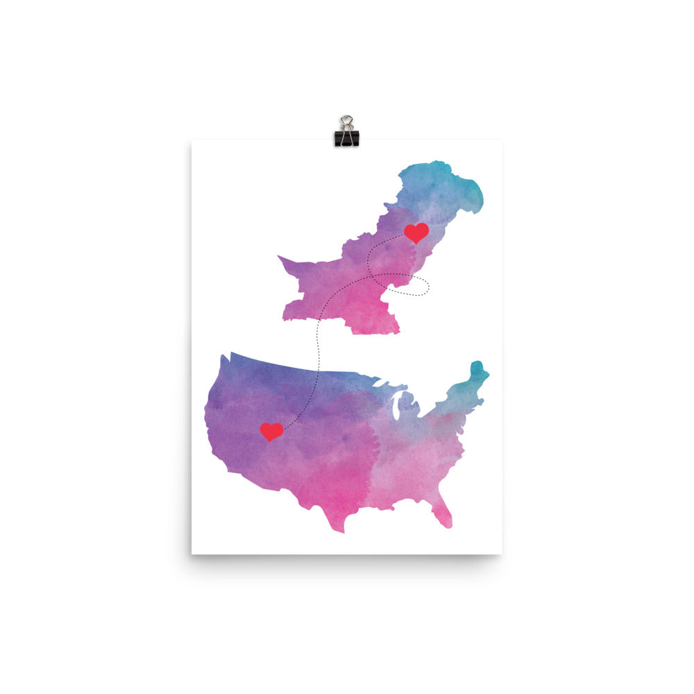 US & Pakistan Map - Purple Poster