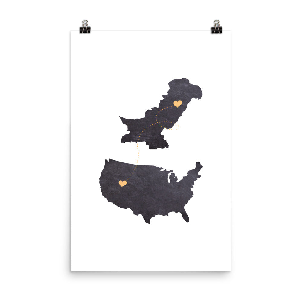 US & Pakistan Map - Poster