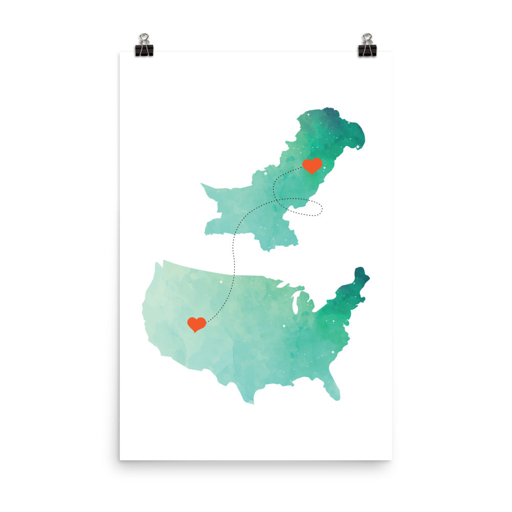 US & Pakistan Map - Green Poster