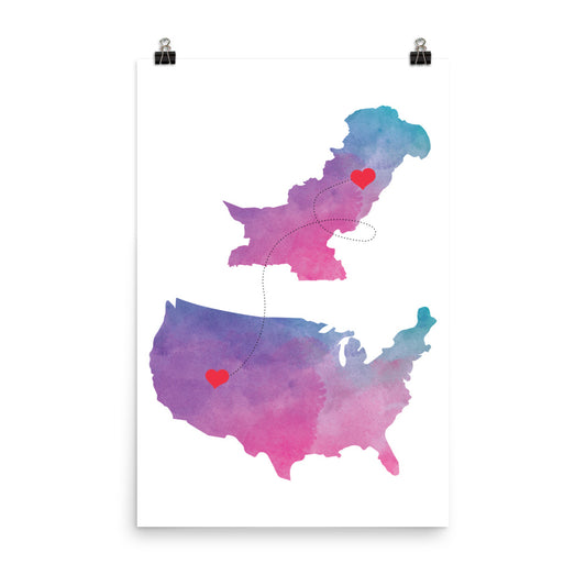 US & Pakistan Map - Purple Poster