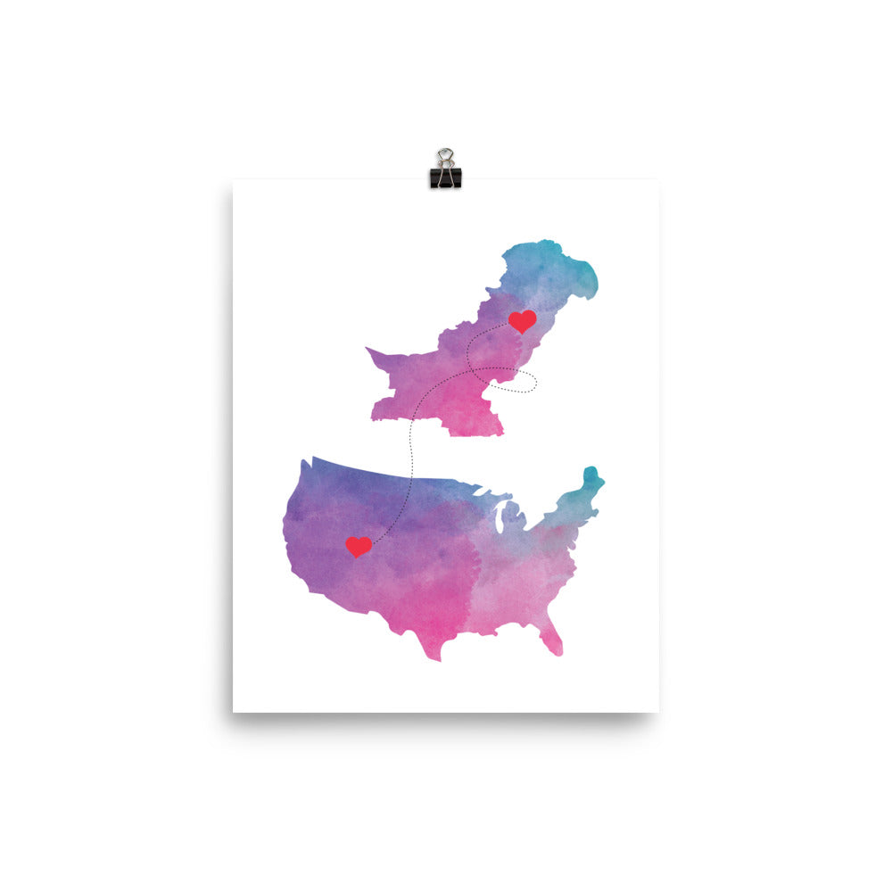 US & Pakistan Map - Purple Poster